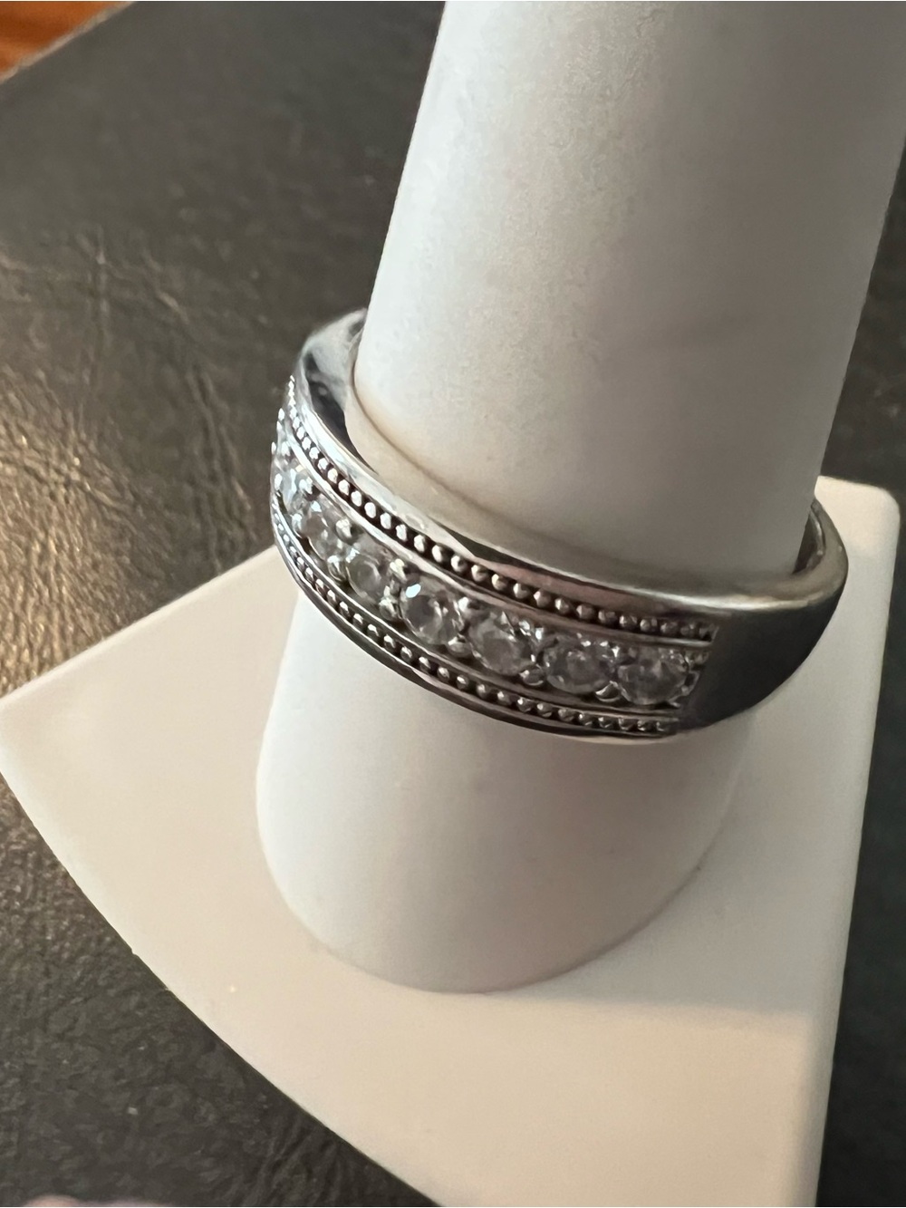 Sterling Silver CZ Band Ring - Clear Stones 5.6g
